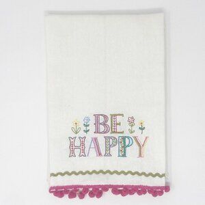 NATURAL LIFE | Be Happy Kitchen Hand Tea Towel Embroidered